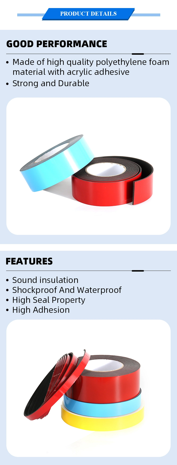 1mm Thickness Industrial High Tack Single & Double Coated PE/EVA Foam Tape