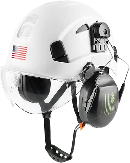 Casco di sicurezza, casco di sicurezza con visiera e protezione uditiva, casco da lavoro in ABS regolabile, leggero e ventilato